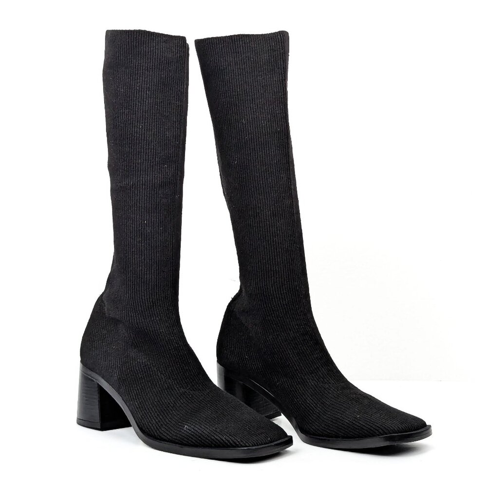 Miista London Wmn Candra Black Fabric Retro Y2K Square Toe Knee Boots 10.5US  EU
